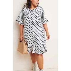 Anthropologie Maeve Galena Flounced Tunic Dress Blue White Chevron‎ 3xL